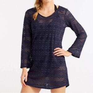 L.L. Bean NWOT Violet Blue Beach Long Sleeve Summer V-Neck Swim Cover Up Tunic